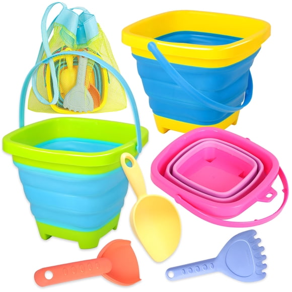 Juego de cubos de arena de playa plegables Xgunion con palas y bolsa, paquete de 3