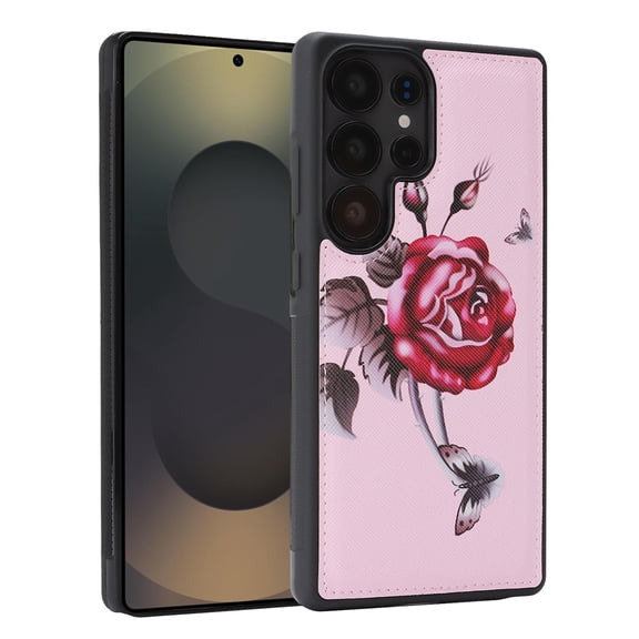 Case for Samsung Galaxy S26 Ultra, Floral Pattern PU Leather Cute Phone Case for Women Girls, for Women Girls Protective Durable TPU Bumper Shockproof Phone Cover, Pink