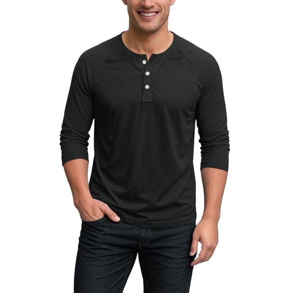 Fabrcox 3/4 Sleeve T Shirts for Men Henley Raglan Mens Baseball Shirt Lightweight Breathable Going Out Athletic Men's Workout Shirts Black XXXL