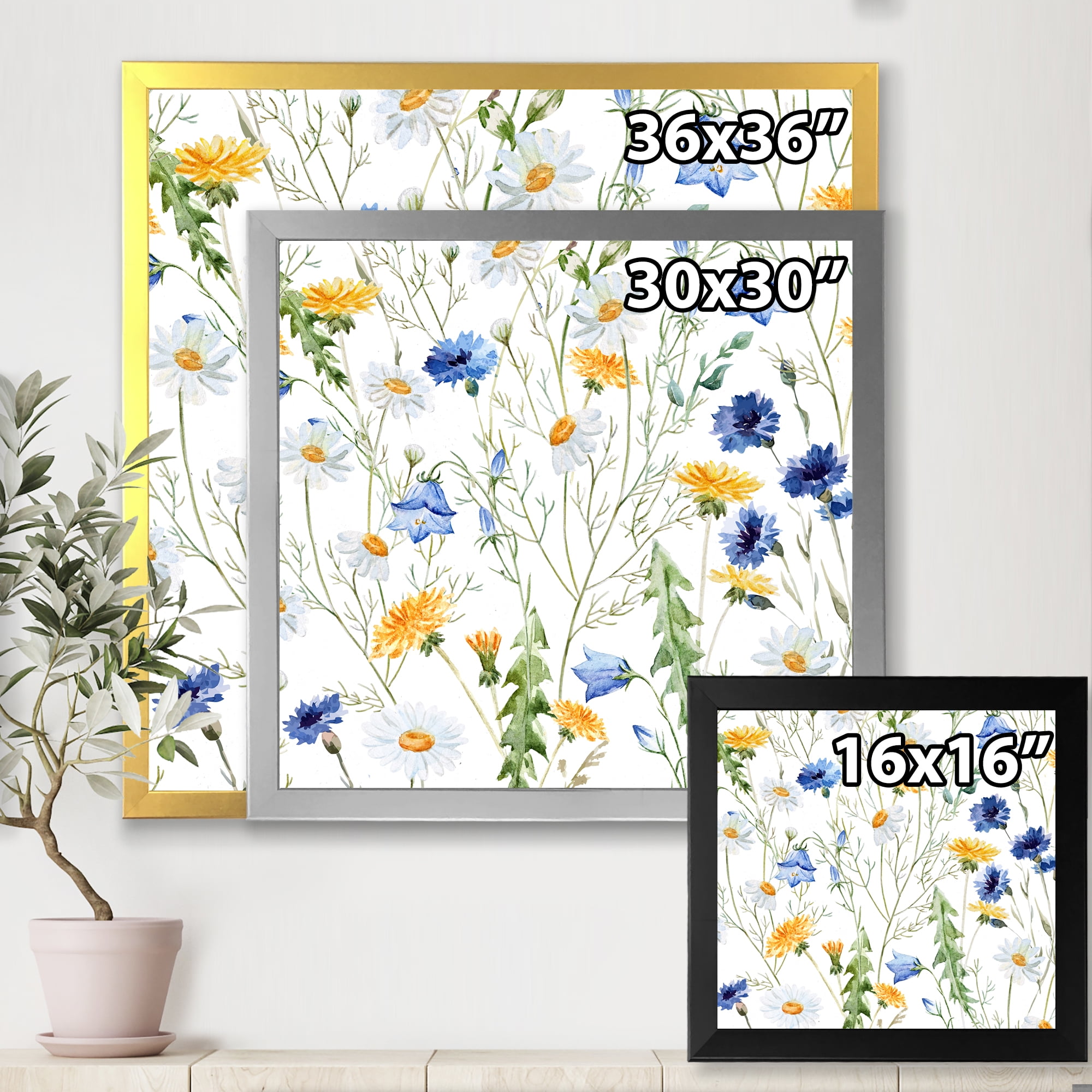 Designart 'Wildflowers Clover Bell and Chamomile II' Traditional Framed Art Print