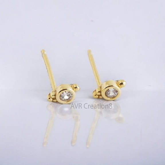 Tiny Diamond Bezel Set Stud Earrings for Women, 925 Sterling Silver Dainty Pushback Jewelry Gift