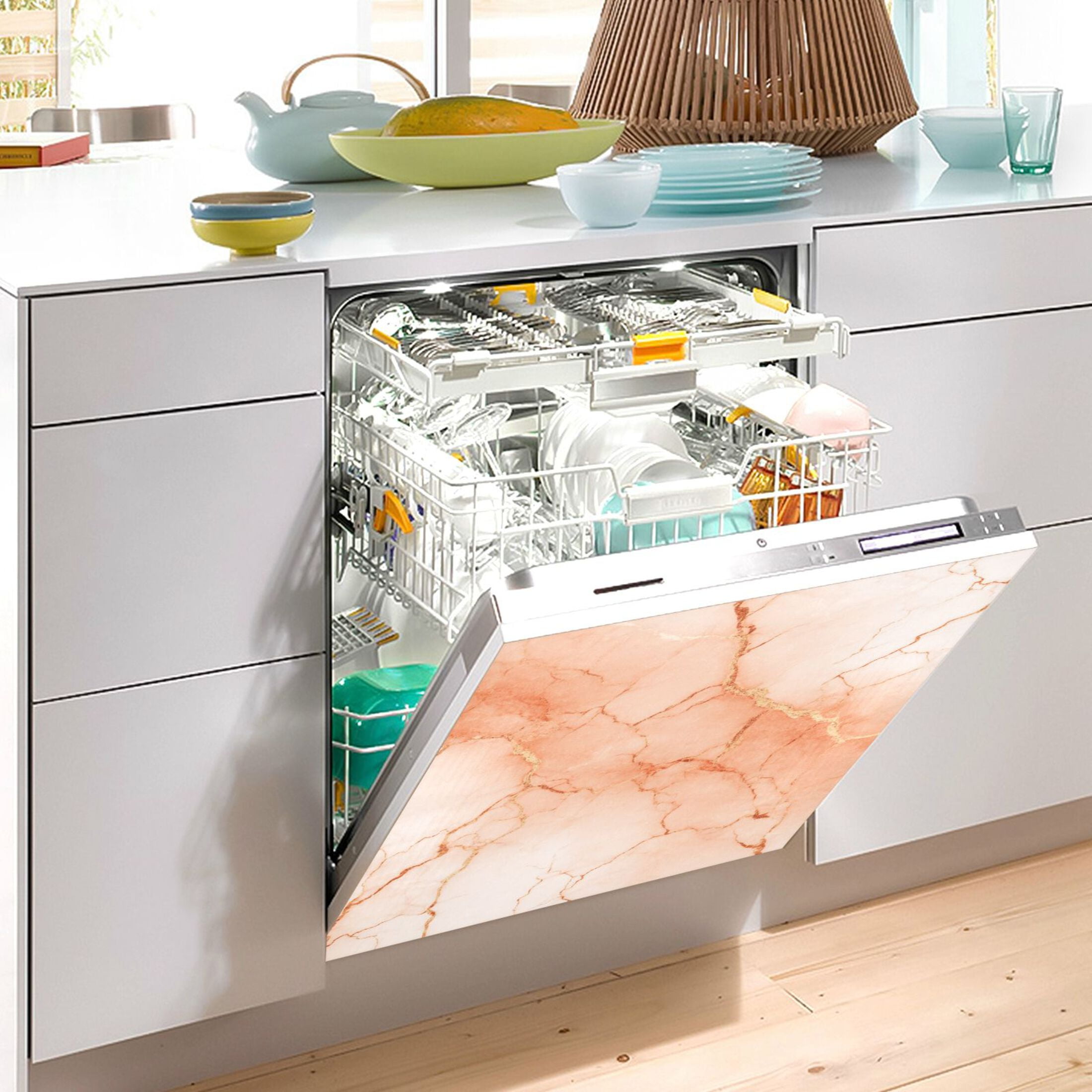 Dishwasher Magnetic Refrigerator Magnet Cover Sticker Home Decorative 23"x26" Light Orange Marble Crack