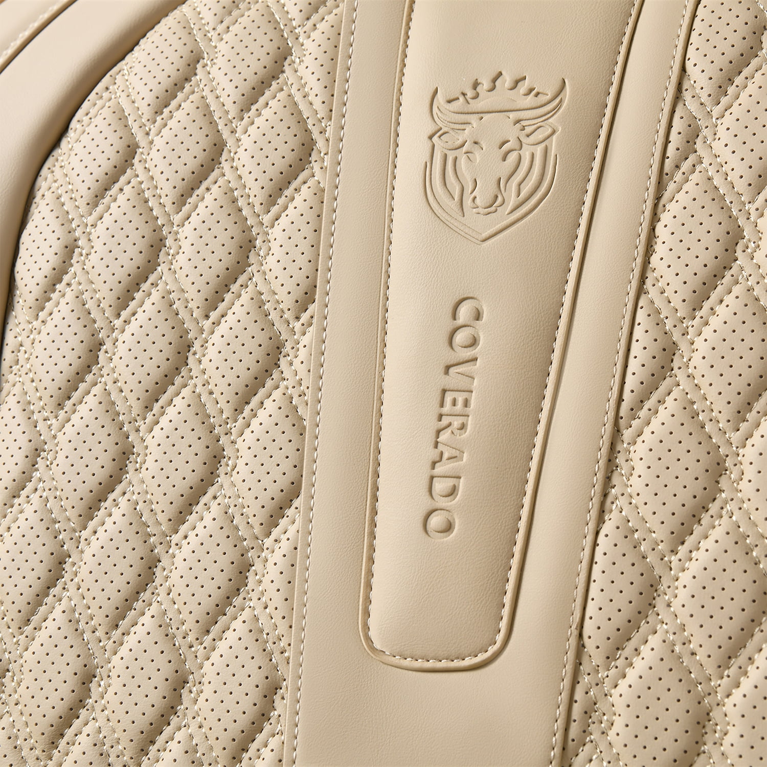 Coverado Beige Car Seat Covers Front, Waterproof Faux Leather Auto Seat Protectors with Lumbar Support, Luxury Automotive Interior Accessories Universal Fit Most Cars SUV Trucks