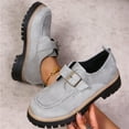 thumbnail image 2 of Gray Women Casual Practical Cool Metal Detail Round Toe Shoes Autumn Winter Time Comfortable Lifted Thick Sole Loafers For Everyday Wear, 2 of 8