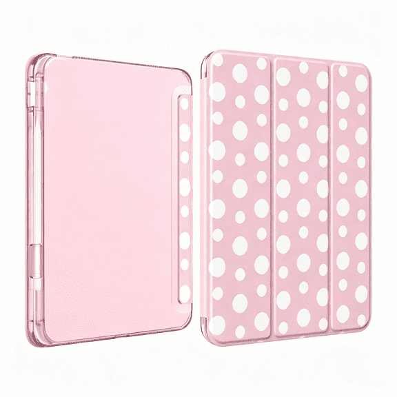 HBMYN Trifold Case for Ipad A16,Ipad 11Th/10Th Gen 11/10.9",Pink Polka Dotpencil Holder,Trifold Stand Design,Translucent Back Shell,Hard Pc,For Girls Women,Light,Anti-Scratch,Auto Sleep/Wake