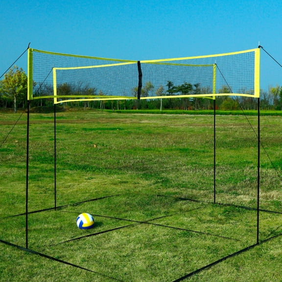 SunRoad 9.8x9.8x6.6ft Beach Volleyball Net, 4 Square Volleyball Game Set, Heights Adjustable 4-Way Volleyball Net with Volleyball, Pump, Carry Bag, 4 Person Volleyball Net