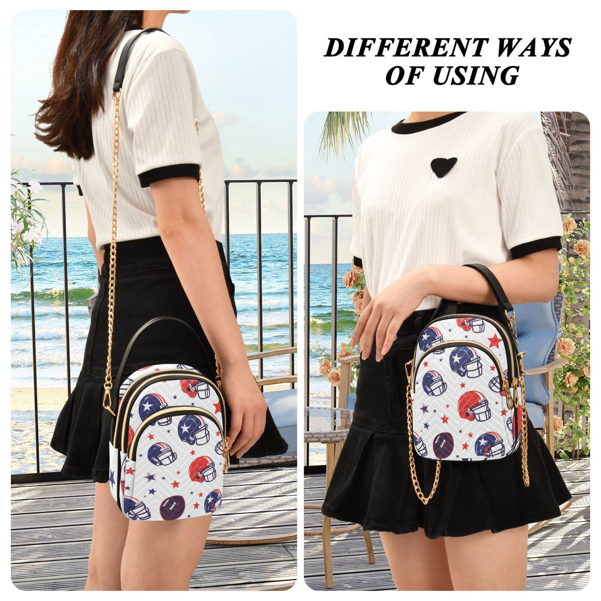 FORMRS Crossbody Bag for Women Quilted Travel Shoulder Cell Phone Purse with Chain Strap Handbag, Star Spangled Helmets