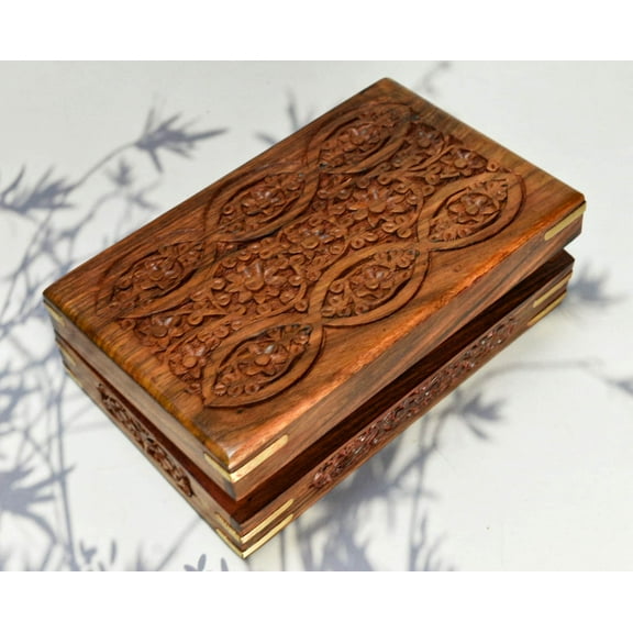 India House Wooden Box Keepsake Storage Multi Utility Hand Carved| Multipurpose Box| Jewelry Box- 8x5 inch