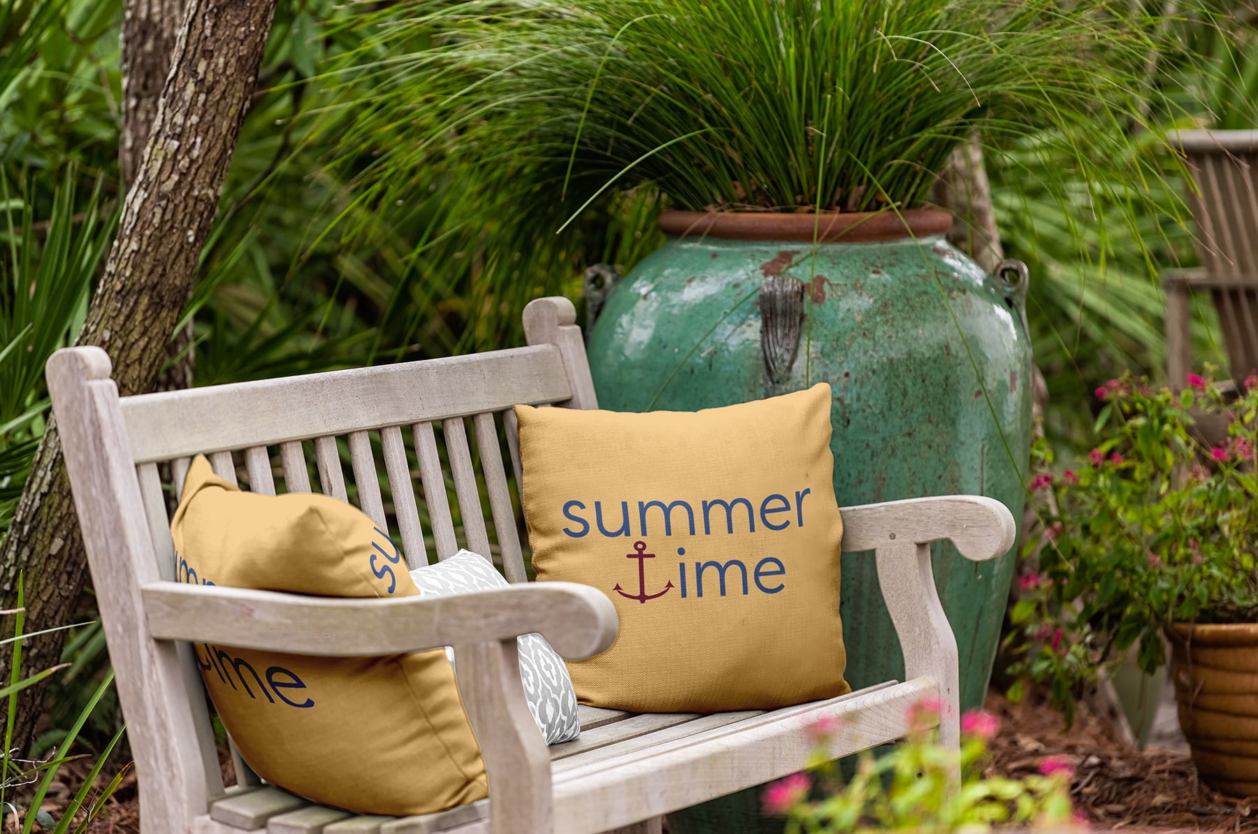 20" x 20" Simply Daisy Summer Time Anchored Indoor/Outdoor Pillow, Nautical Navy Qty 1