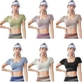 thumbnail image 2 of FLMEI Short Sleeve Croptops for Women Tummy Cross Running Yoga Shirts Womens Workout Fits Snugly Tank Tops S-XXL, 2 of 9