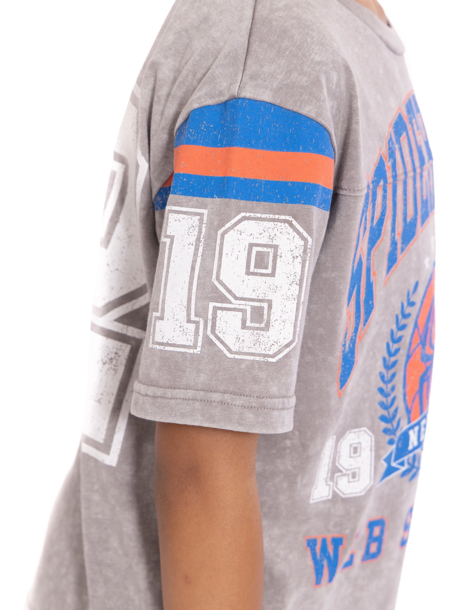 Spider-Man Boys Mineral Washed Graphic Football Tee with Short Sleeves, Sizes 4-18