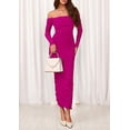 thumbnail image 3 of PRETTYGARDEN Womens Fall Long Sleeve Maxi Dress Off Shoulder Mesh Ruched Bodycon Trendy Long Wedding Guest Dresses, 3 of 10