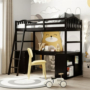 Ikayaa Twin Loft Bed With Desk And, Twin Bed Size Cm