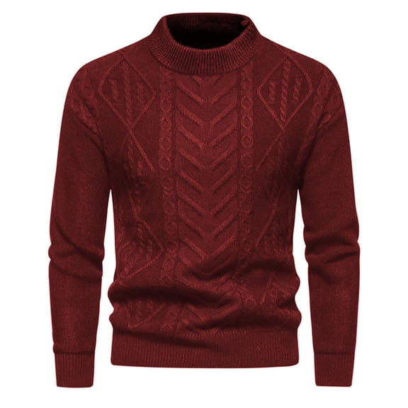 GBSYEWXS Pullover Sweater For Men Long Sleeve Jacquard Print Pullover Outdoor Gentleman Crew Neck Sweaters Red