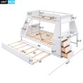 thumbnail image 4 of Hassch Twin-Over-Full Bunk Bed with Trundle, Built-in Desk, 3 Storage Drawers and Shelf, Solid Wood Bunk Bed with Trundle and Guardrail, White, 4 of 9