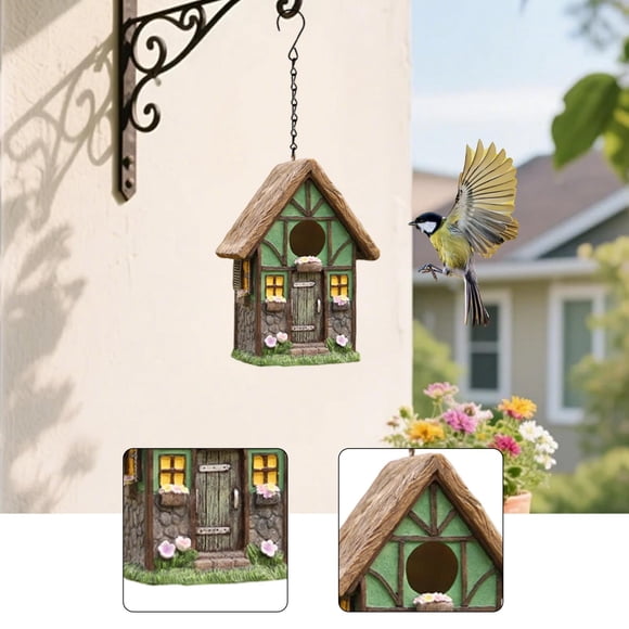 colgante para pájaros, decoración de jardín exterior, nido de colibrí, rústica de resina, caseta para pájaros novedosa para patio
