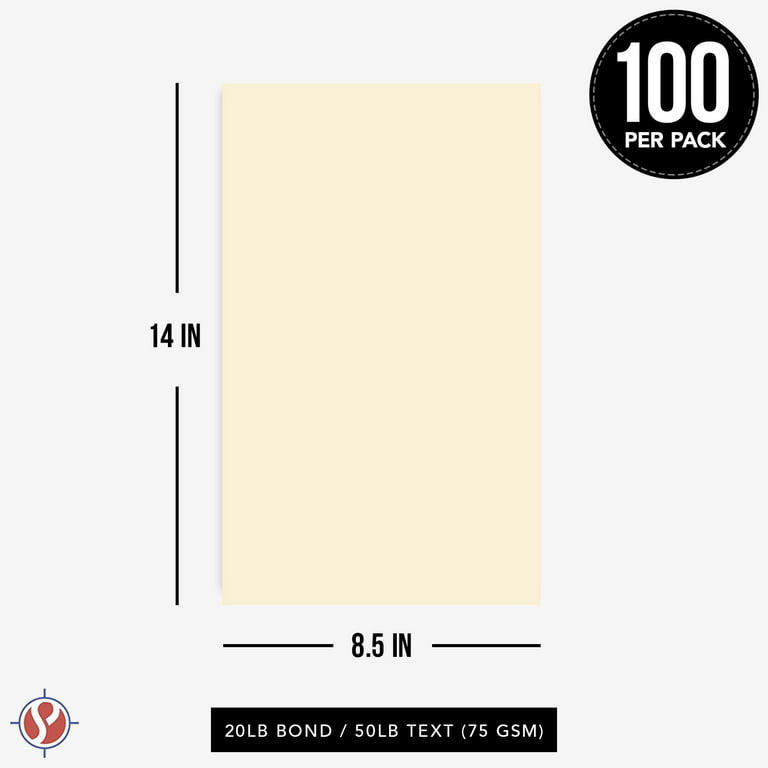 Cream Pastel Colored Menu Paper - 8.5 x 14 (Legal Size) - for Documents, Announcements, Menus Arts and Crafts | Bulk Pack of 100 Sheets