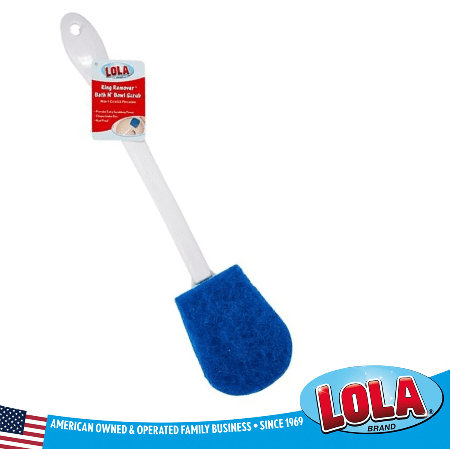 LOLA Bath & Toilet Bowl Scrubber Brush w/ Comfort Handle, 72 Pack, w/ Hang Hole. Non-Scratch, Removes Rings w/ Scrubbing Pad