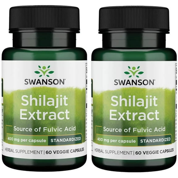Swanson Shilajit Extract - Herbal Supplement Promoting Cell Growth Support - Natural Formula for Overall Wellness - (400 Milligrams 60 Veg Capsules) (2 Pack)