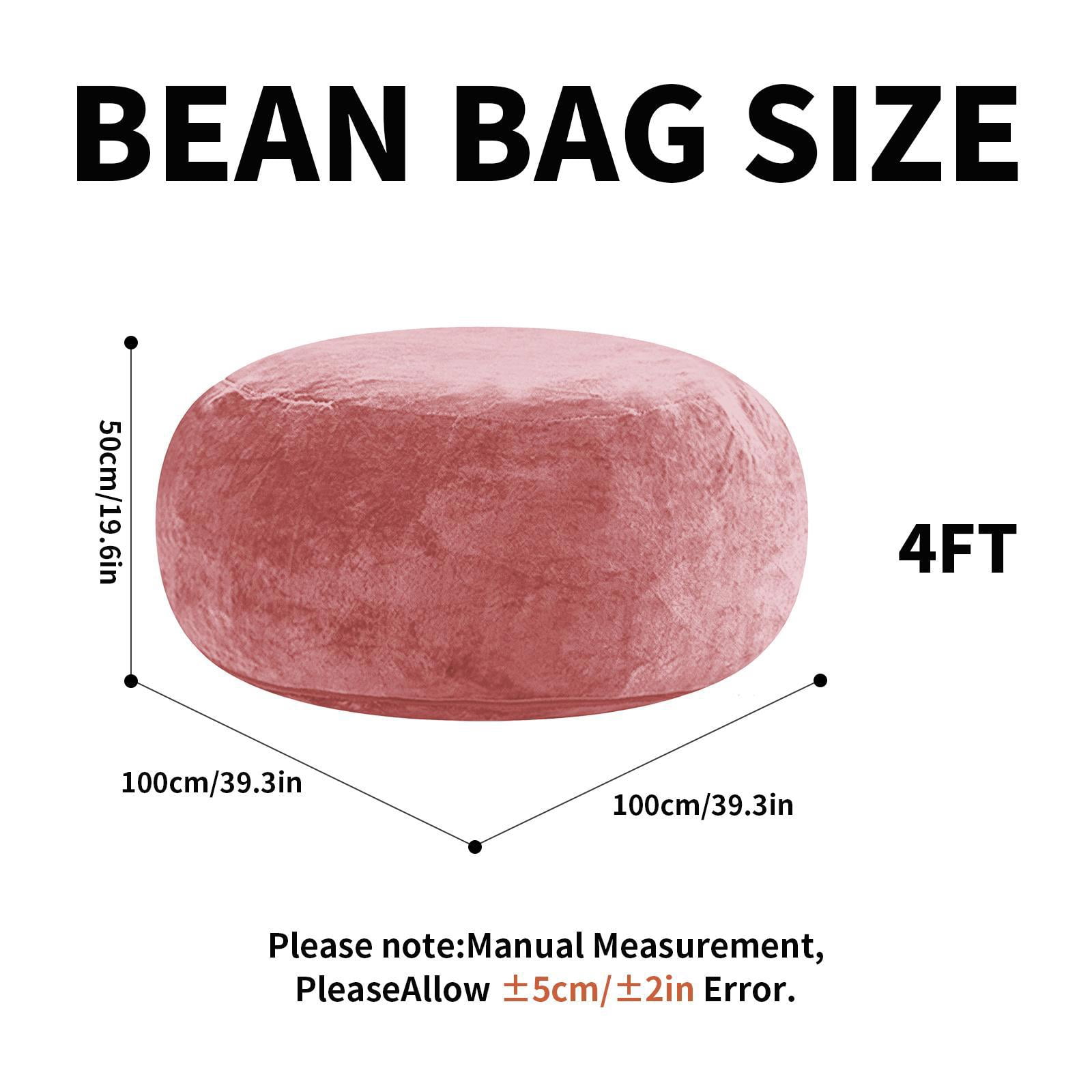 Hommoo 4FT Bean Bag Chair, Memory Foam Filling Soft Sofa with Flannel Cover, Round Sofa for Living Room, Bedroom, College Dorm, Pink