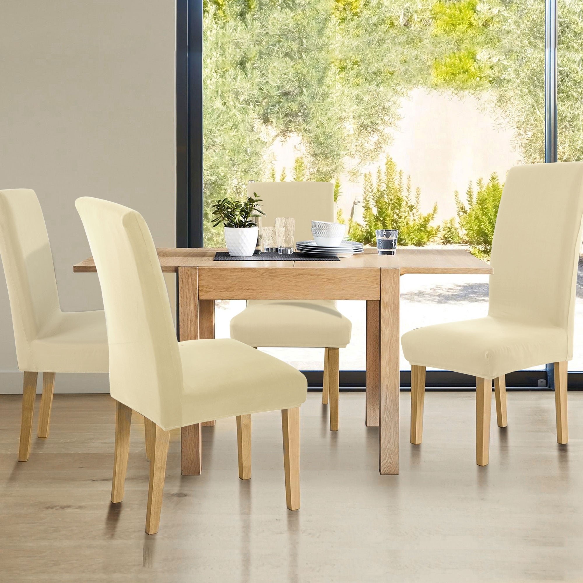 Unique Bargains Stretch Spandex Chair Cover for Dining Room Beige M