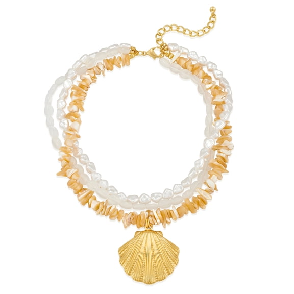 Sdmnsg-T Gold Seashell Necklace For Women With Beach Sand And Bead Starfish Choker Necklace Ocean Chains Necklace Fashion Summer Necklace Jewelry