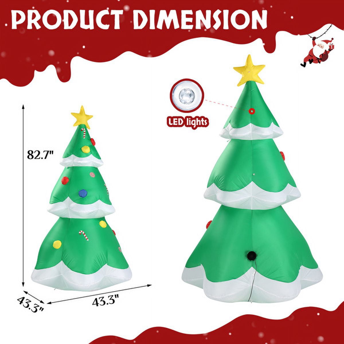 82.7in Inflatable Christmas Tree Decoration, Built-in LED Lights, Colorful Accents & Star Topper, Indoor/Outdoor Yard/Store Holiday Decor