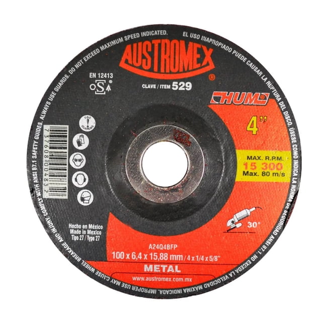 Disco Abrasivo Austromex 529 Desbaste Metal 4 PuLG Ferreteria Construccion Esmeriladora Angular
