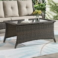 thumbnail image 2 of HUMMUH Outdoor Coffee Table Patio Rattan Patio Side Table Built-in Black Glass Top PE Wicker Rectangle Sofa Table Dark Brown, 2 of 7