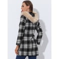 thumbnail image 5 of INSPIRE CHIC Abrigo de invierno de un solo pecho para mujer Gabardina larga a cuadros con capucha Blanco Negro S, 5 of 5