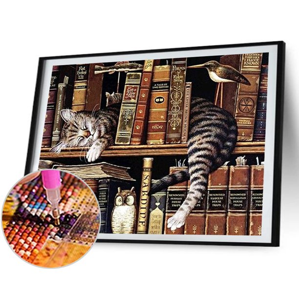 Cuadros Decorativos Gato 5D diamante pintura Rhinestone taladro redondo completo para la decoración de la habitación (A5913) Tmvgtek embutido en tela
