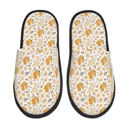 Balery Squirrel And Leaves Slient Indoor Furry Fleece Comfort House Shoes Soft Non-Slip Home Shoes Cotton slippers House Slippers-- Medium
