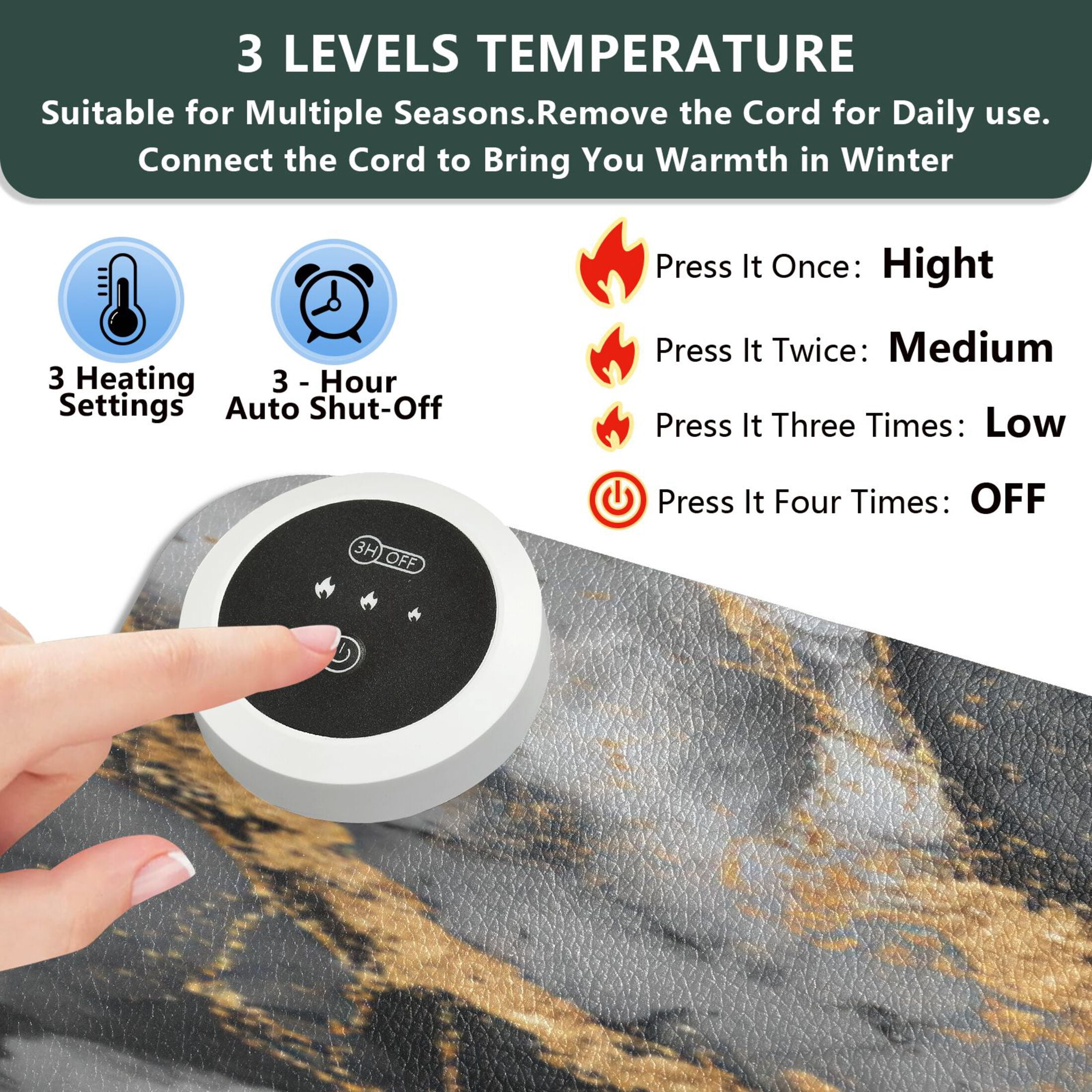 Large Heated Desk Mat Mouse Pad 31.5"x13"PU Leather Graphene Heating Desk Warmer with 3 Temperature Settings 110V US Plug Non-Slip Warm Pad for Home, Office, and Gaming Premium Fluid Art Background