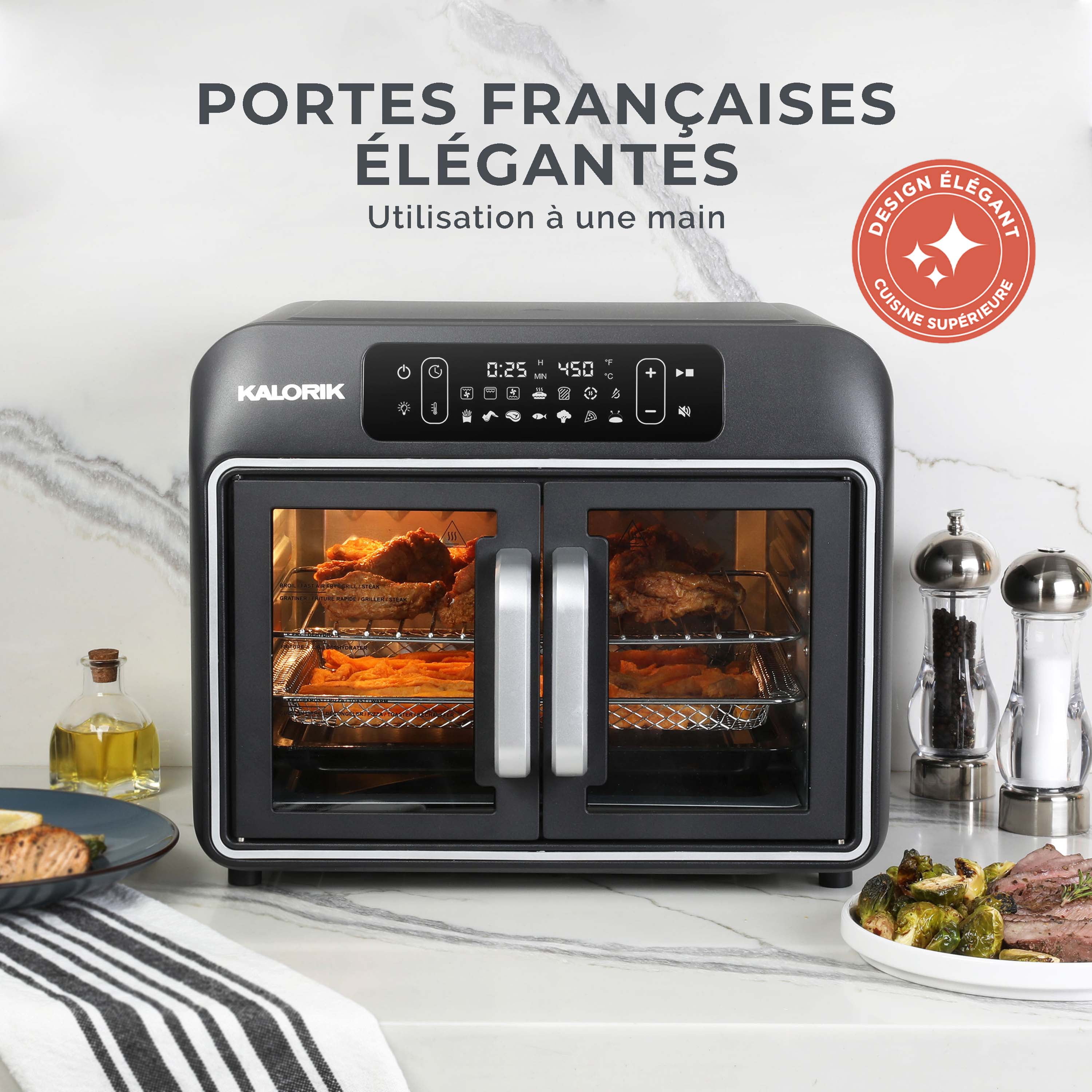 Friteuse à air et four à convection Kalorik Série Designer 26 QT, noir avec accents argentés (AFO52786BS43) friteuse à air et four à convection