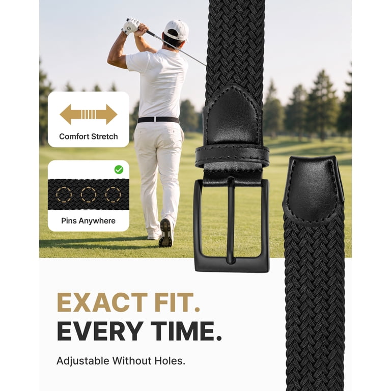 Fairwin Men's Elastic Braided Golf Belt, Black photo 2