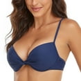 thumbnail image 3 of RELLECIGA Women's Navy Blue Push Up Bikini Top Twist Front Underwire Bathing Suit Size Large, 3 of 8