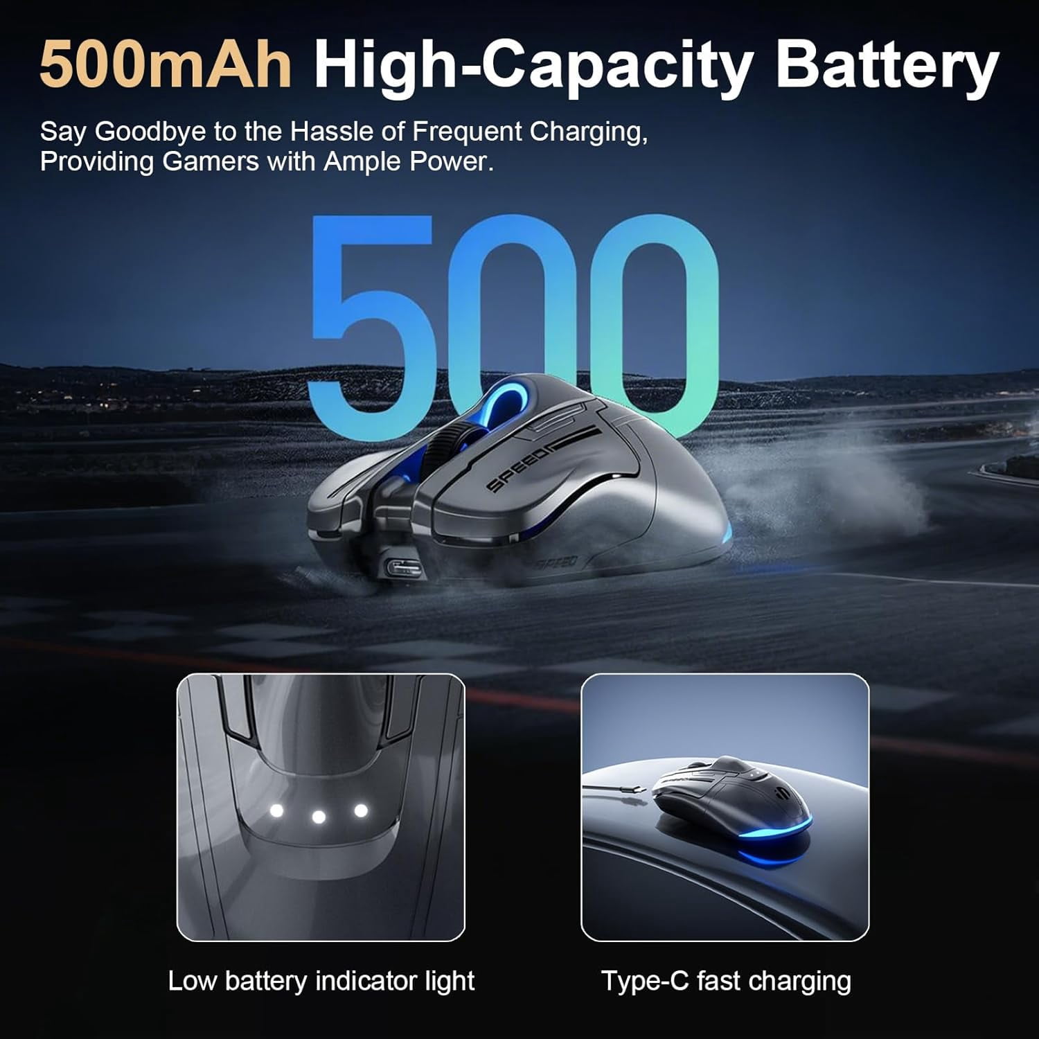 Sports Car Style Wireless Gaming Mouse, 12800 DPI, Tri-Mode 2.4G/Bluetooth 5.3/USB-C Wired, 87g Lightweight RGB Backlit Mouse, 500mAh for PC Laptop Computer (Gray)