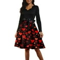 thumbnail image 2 of Valentine Dress for Women 1950S Retro Long Sleeve V-Neck Cocktail Dresses with Belt Love Heart Printing A-Line Dress Black 2XL, 2 of 6