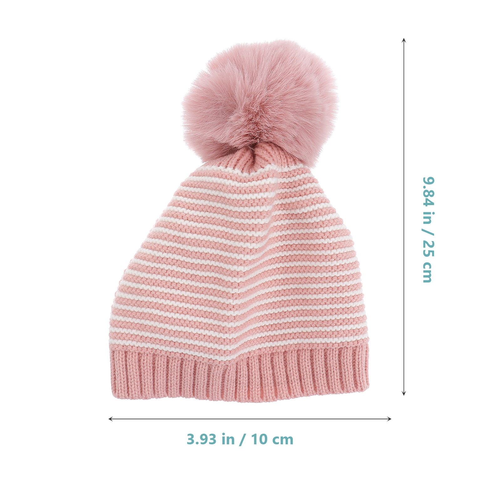 Classic Warm Adorable Kids Striped Hat Knit Pom Beanie White) Hats & Christmas (Pink Pom for S Winter 