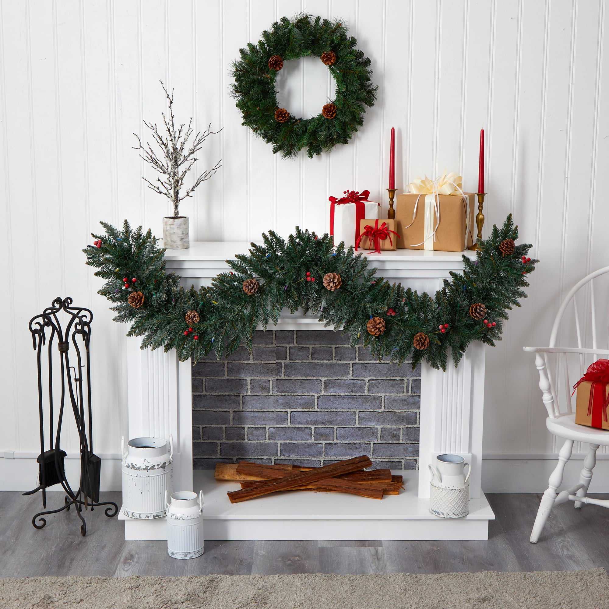 6ft. Snow Dusted Artificial Christmas Garland with 50 Multicolored LED Lights, Berries and Pinecones