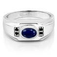 thumbnail image 2 of Gem Stone King 1.92 Cttw Blue Sapphire and Black Diamond Ring for Men | 925 Sterling Silver | Gemstone September Birthstone | Oval 8X6MM | Available in Size 7, 8, 9, 10, 11, 12, 13 | Size 13, 2 of 3