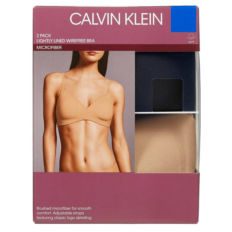 Calvin Klein Womens 2-Pack Lightly Lined Wirefree Bra (Black/Bare Large ) 