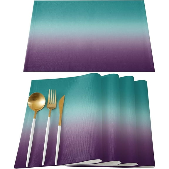 Indoor Placemats for Dining/Round/Kitchen Table, Ombre Textured Turquoise Purple, Table Mats Set of 4 Washable Non-Slip Heat Resistant Table Placemats, Lavender Teal, Suitable for Kids/Woman/Man