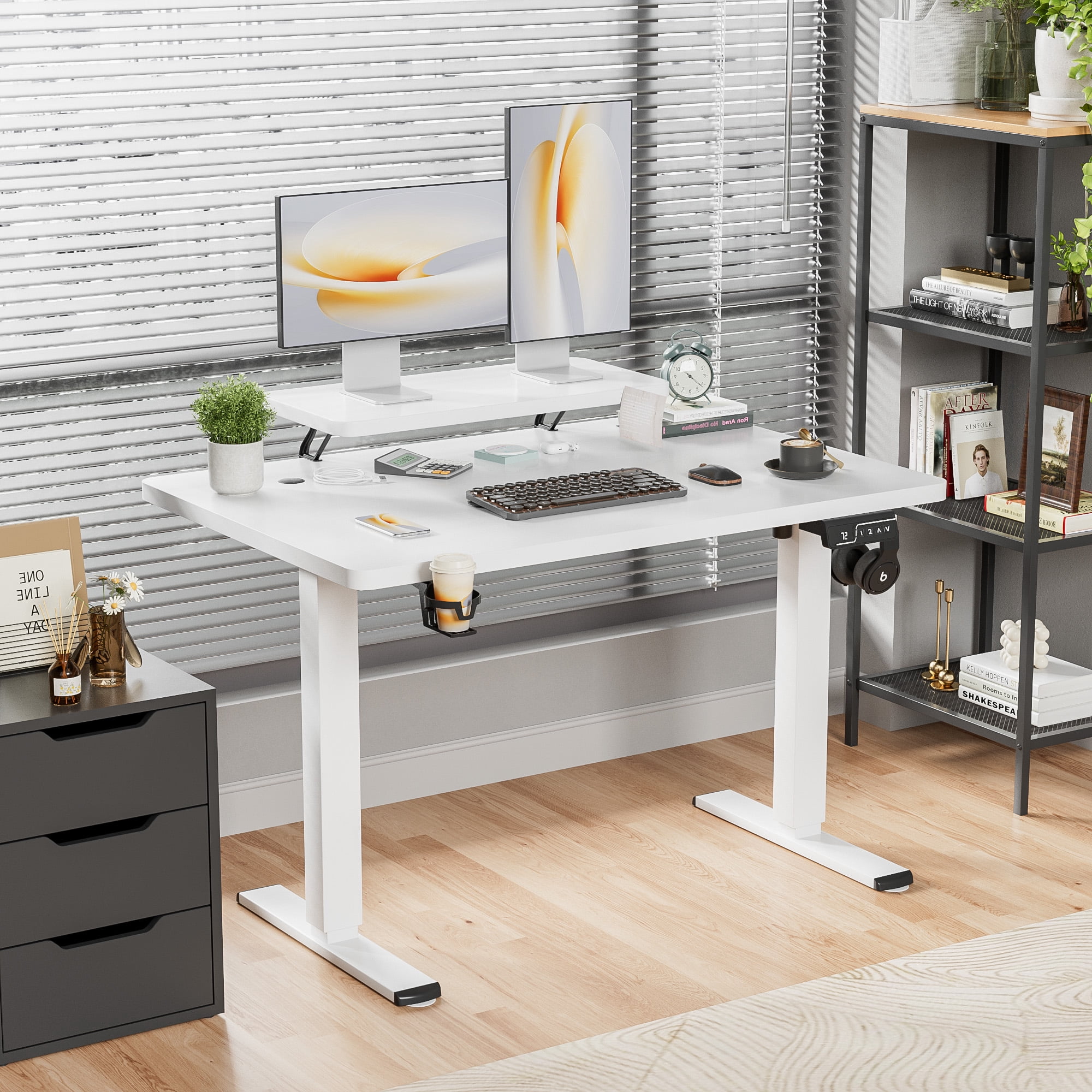 Homall 47" Wide Home Office Electric Height Adjustable Standing Desk Lifting Range 28~46" Computer Desk with Monitor Stand,White