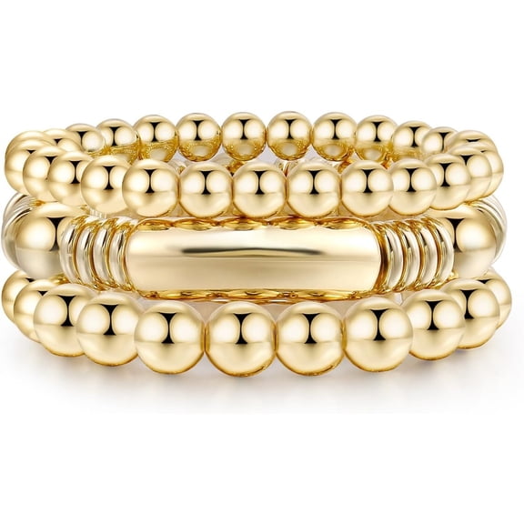 Gold Bangles Bracelet for Women Chunky Curved Stacking Plated Bead Ball Stretchable Bracelets