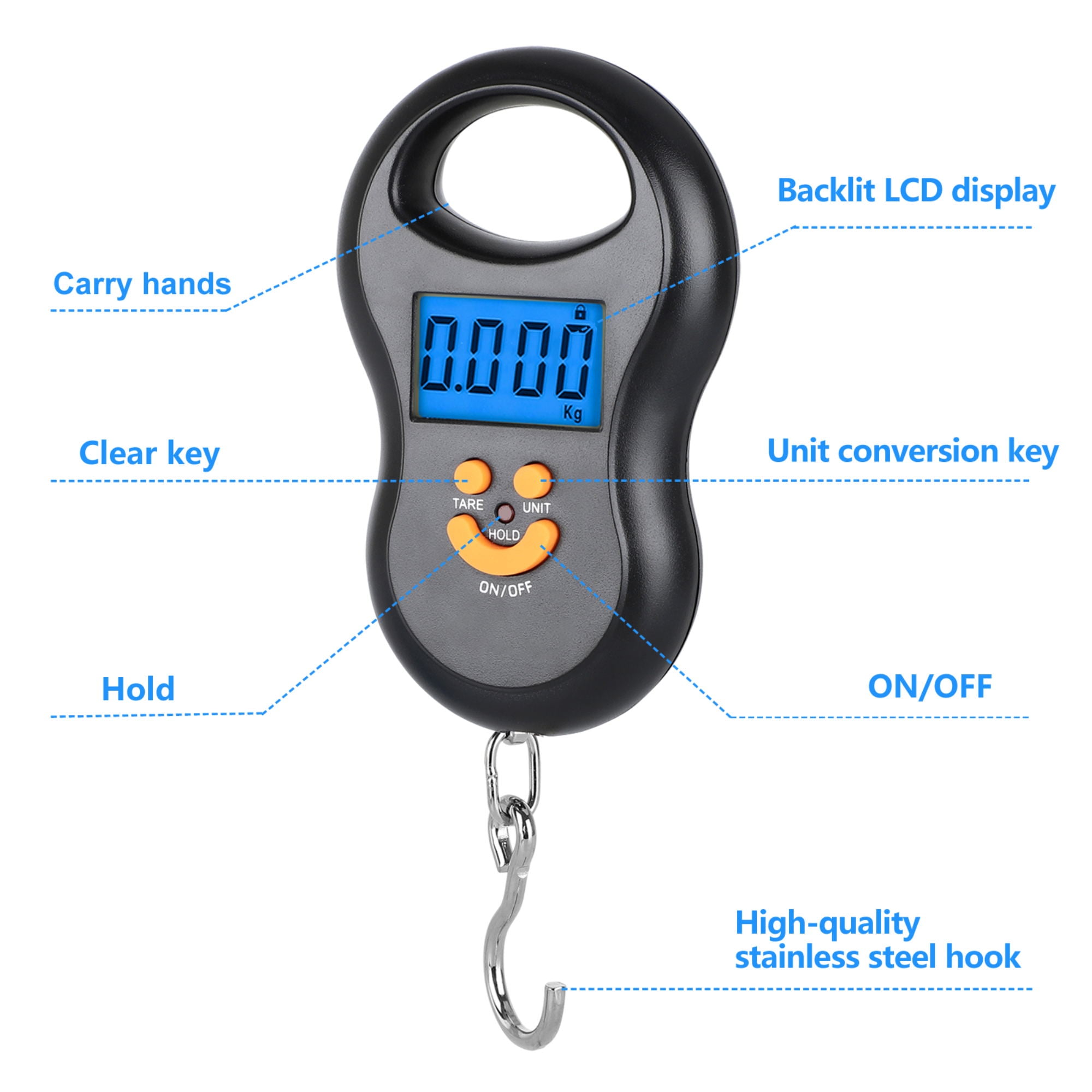 PACKOVE Hand Scale Hanging Weight Scale Industrial Fishing Scale Digital  Electronic Hanging Hook Scale for Farm Hunting Fishing Outdoor Luggage  (10kg)