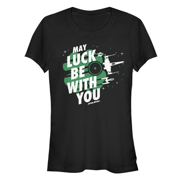 Junior's Star Wars St. Patrick's Day May Luck Be With You Clover  Graphic Tee Black Medium