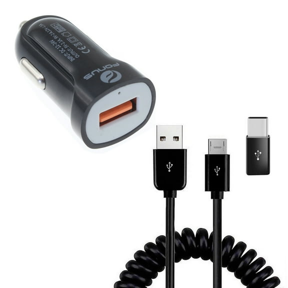 24W Fast Car Charger for Samsung Galaxy Z Fold5/Fold4/Fold3 5G/Fold2 - Coiled USB Cable Micro-USB to USB-C Adapter Power Cord Wire Quick Charge DC Socket for Galaxy Z Fold5/Fold4/Fold3 5G/Fold2