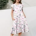 thumbnail image 5 of Cowsor Big Girls Short Sleeve Round Neck Ruffle Cap Sleeve Dress Easter Print Waist Cinched Design with Pockets Layered Summer Outfit for 4 to 15 Years Old Holiday, 5 of 5