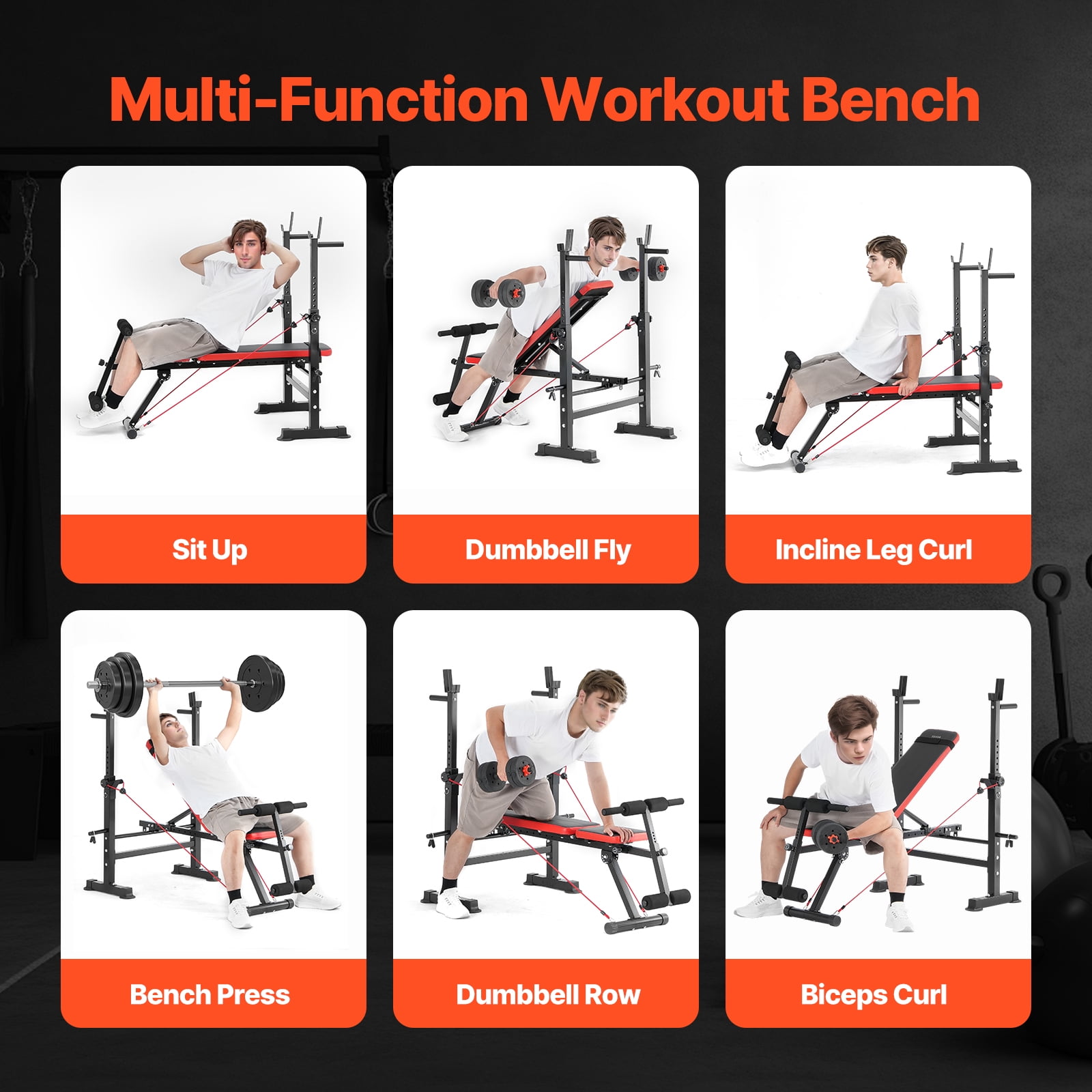 VEVOR Weight Bench, Multi-Functional Adjustable Weight Bench Press for Full Body Workout, 600lbs Exercise Sit up Bench for Home Gym Strength Training, Flat Bench with Quick Folding